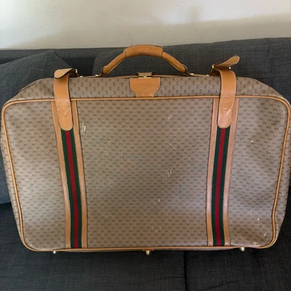 Gucci Vintage Authentic Coated Canvas Luggage Large Stripes 1980’s GG Monogram - Picture 3 of 15